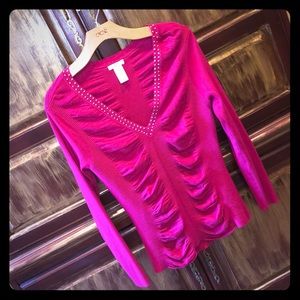 Cache deep pink ruched studded mid weight sweater